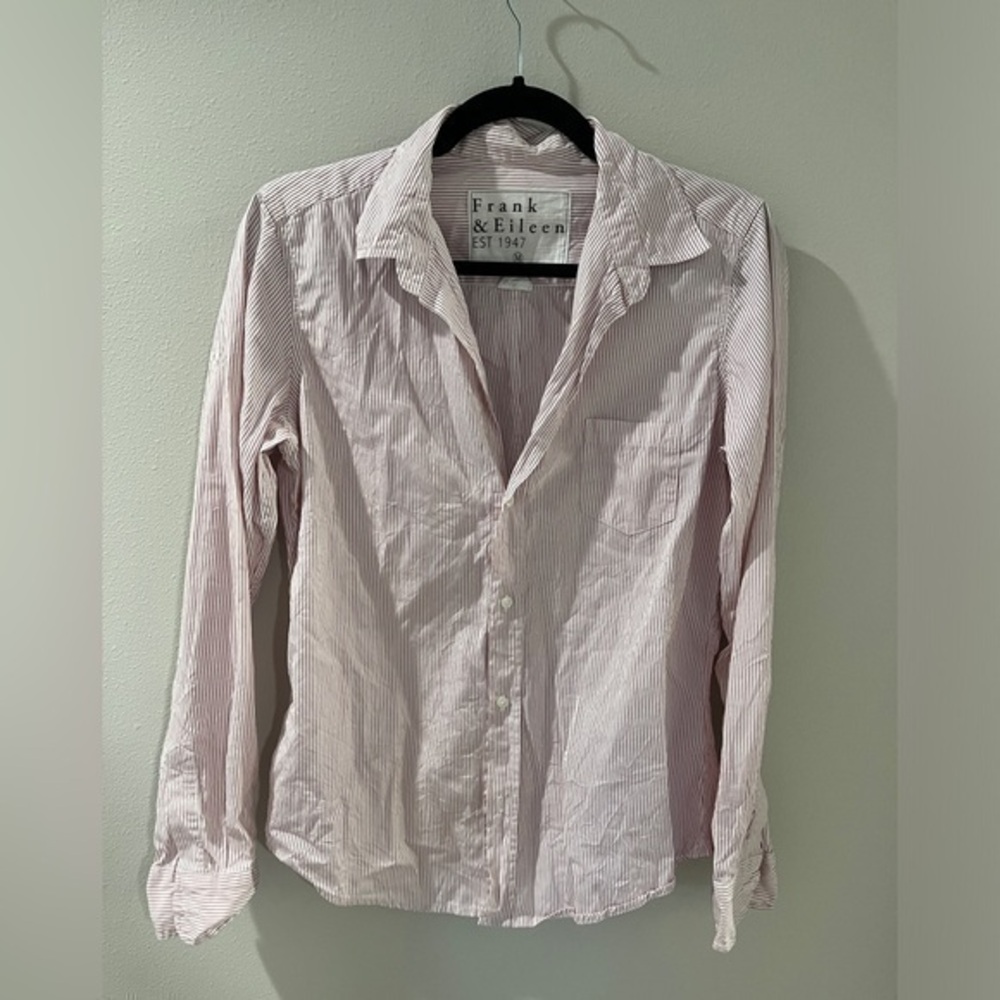 Frank & Eileen Barry Red White Striped Cotton Button Down Shirt Womens Medium